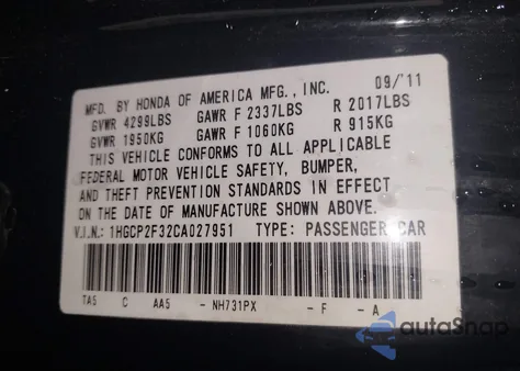 2012 Honda Accord 2.4 Lx from USA, damaged, VIN 1HGCP2F32CA027951